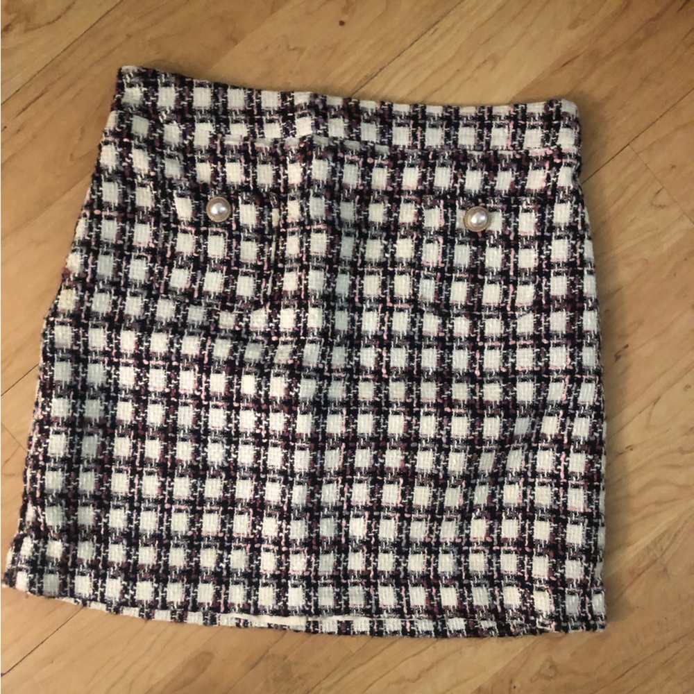 Pink, Black and White Tweed Mini Skirt